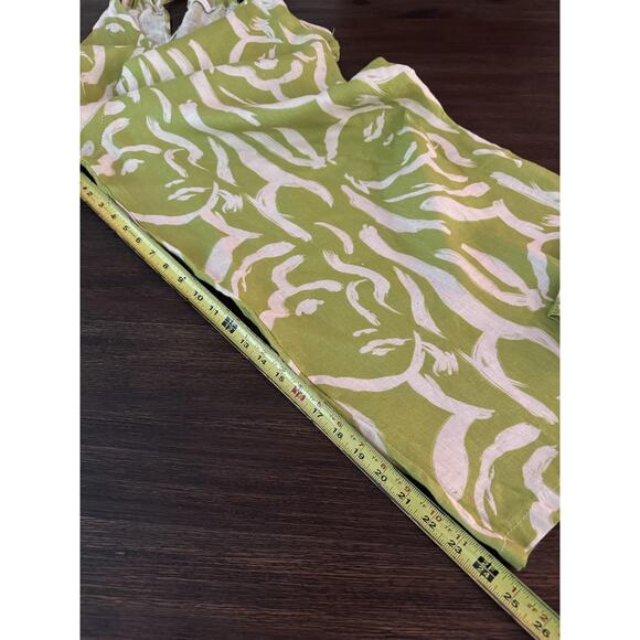 Linen Jumpsuit Womens OS One size Green Abstract Wide Leg Sleeveless Tie Relaxed - Picture 9 of 13